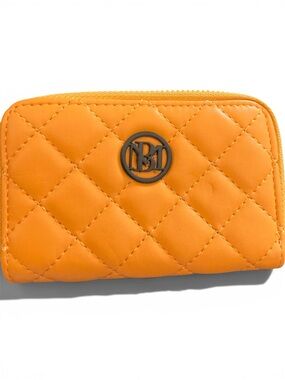 Badgley Mischka Quilted Orange Zip-Around Wallet with Logo Medallion